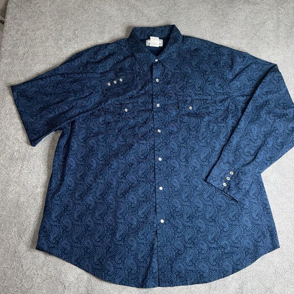 Wrangler Wrancher Men's Blue Paisley Long Sleeve Shirt XXL Pearl Snaps Western - Picture 1 of 6